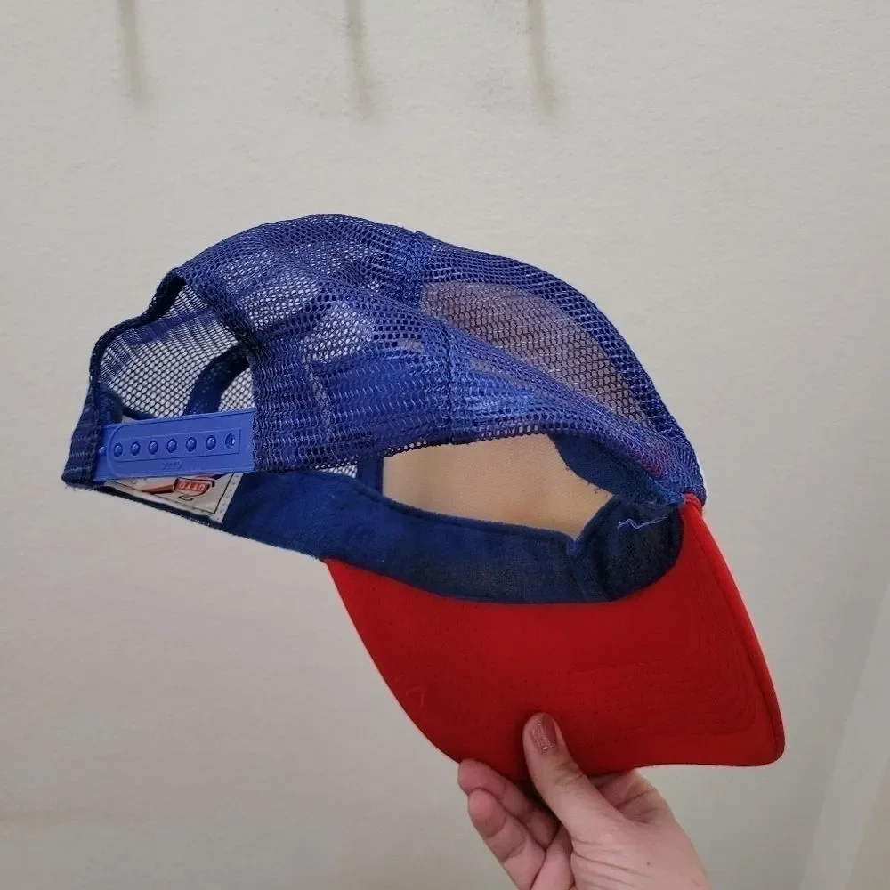 Vintage SKAUG Truck Body Works Mesh Trucker Hat Red White Blue Americana Y2K
